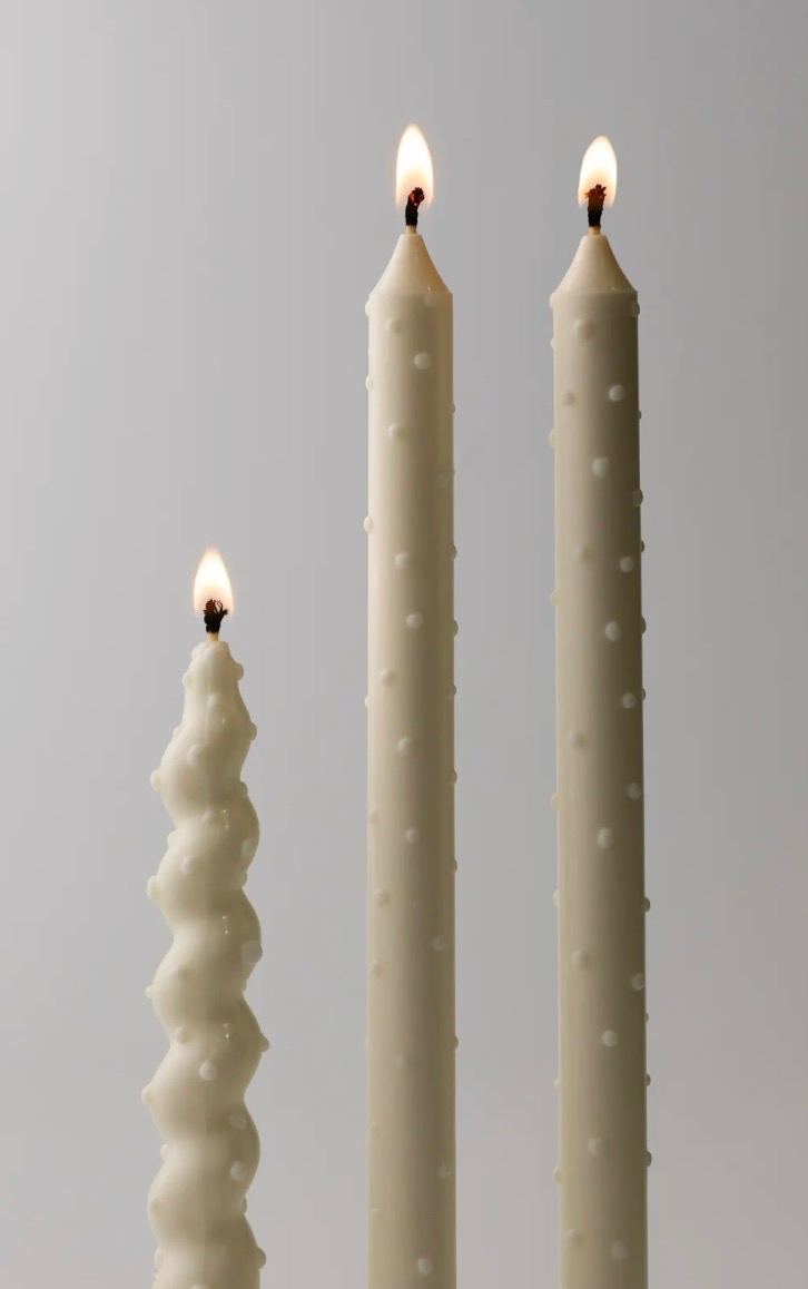 Dotted Taper Candles, Full Set of 3