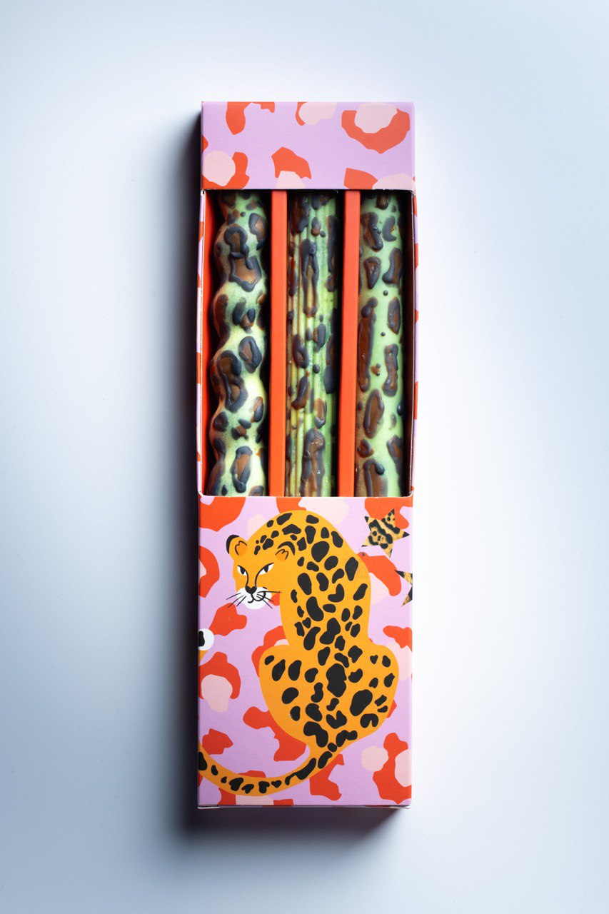 Leopard Taper Candles, Full Set of 3