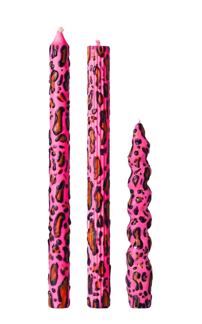 Leopard Taper Candles, Full Set of 3