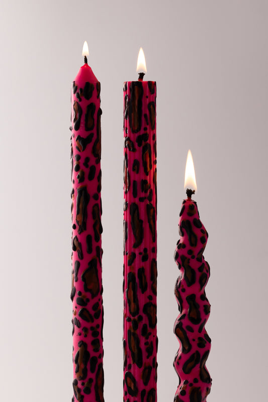 Leopard Taper Candles, Full Set of 3