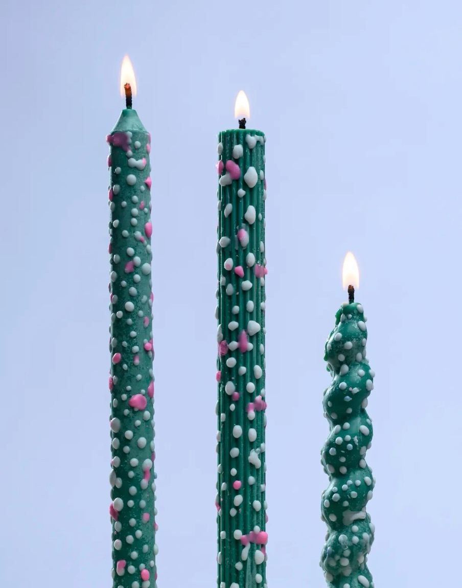 Dotted Taper Candles, Full Set of 3
