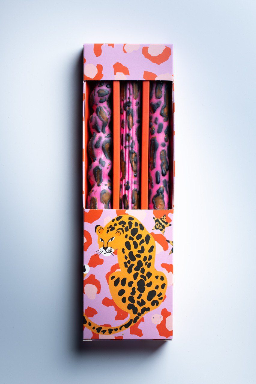 Leopard Taper Candles, Full Set of 3