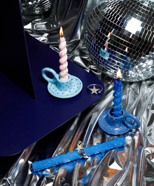 Eclectic taper candles picture in vibrant hues by Fire Rabbit