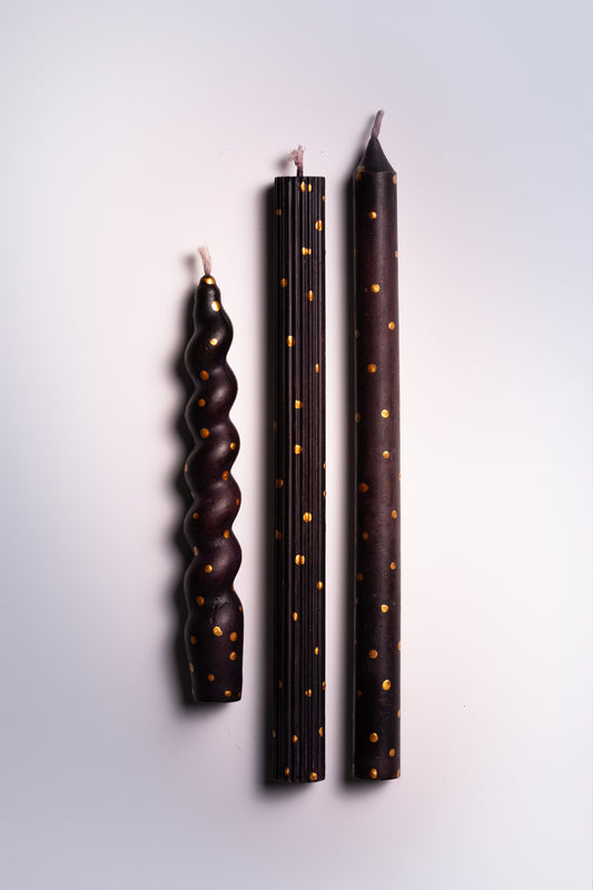 Dotted Taper Candles, Full Set of 3